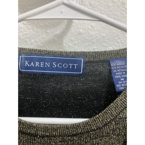 RARE‎ VTG Karen Scott Cardigan Sweater Black &Gold Metallic NYE NIGHT OUT PARTY - Picture 6 of 9